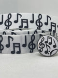 MUSIC NOTES inspired grosgrain ribbon and/or coordinating 1" flatbacks.  Perfect for bow making amd many other crafts.