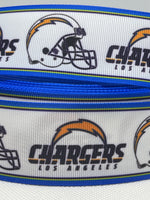 LOS ANGELES CHARGERS inspired grosgrain ribbon and/or coordinating 1" flatbacks.  Perfect for bow making amd many other crafts.