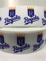 KANSAS CITY ROYALS inspired grosgrain ribbon and/or coordinating 1" flatbacks. Perfect for bow making and many other crafts.