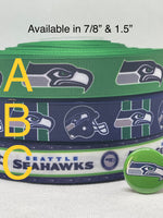 SEATTLE SEAHAWKS inspired grosgrain ribbon and/or coordinating 1" flatbacks.  Perfect for bow making and many other crafts.