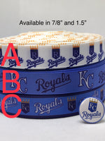 KANSAS CITY ROYALS inspired grosgrain ribbon and/or coordinating 1" flatbacks. Perfect for bow making and many other crafts.