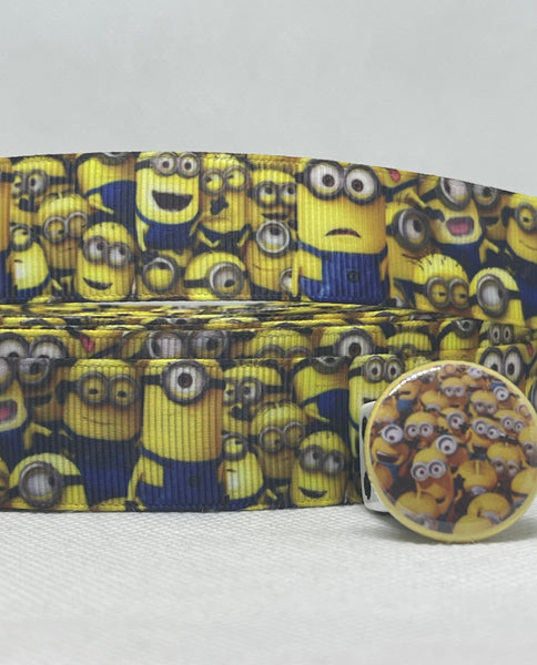 MINIONS inspired grosgrain ribbon and/or coordinating 1" flatbacks. Perfect for bow making and many other crafts.