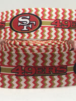 SAN FRANCISCO 49ERS inspired grosgrain ribbon and/or coordinating 1" flatbacks.  Perfect for bow making and many other crafts.