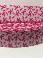 BREAST CANCER AWARENESS inspired grosgrain ribbon and/or coordinating 1" flatbacks.  Perfect for bow making and many other crafts.