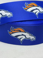 Denver Broncos inspired 7/8" & 1.5" grosgrain ribbon and/or coordinating 1" flatbacks.  Perfect for bow making and many other crafts.