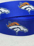 Denver Broncos inspired 7/8" & 1.5" grosgrain ribbon and/or coordinating 1" flatbacks.  Perfect for bow making and many other crafts.