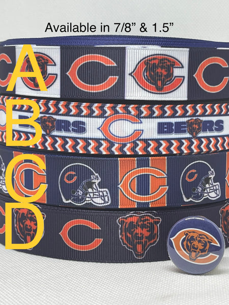 Chicago Bears inspired grosgrain ribbon and/or coordinating 1" flatbacks. Perfect for bow making and many other crafts.