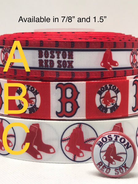 BOSTON RED SOX inspired grosgrain ribbon and/or coordinating 1" flatbacks.  Perfect for bow making and many other crafts.