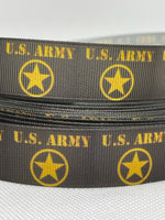 US ARMY inspired grosgrain ribbon and/or coordinating 1" flatbacks.  Perfect for bow making and many other crafts.