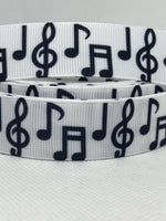 MUSIC NOTES inspired grosgrain ribbon and/or coordinating 1" flatbacks.  Perfect for bow making amd many other crafts.