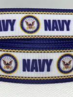 UNITED STATES NAVY inspired grosgrain ribbon and/or coordinating 1" flatbacks.  Perfect for bow making and many other crafts.