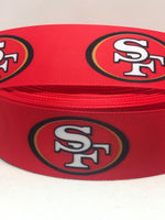 SAN FRANCISCO 49ERS inspired grosgrain ribbon and/or coordinating 1" flatbacks.  Perfect for bow making and many other crafts.