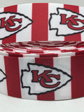 Kansas City Chiefs inspired grosgrain ribbon and/or coordinating 1" planar resin.  Perfect for bow making and many other crafts.