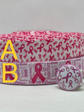 BREAST CANCER AWARENESS inspired grosgrain ribbon and/or coordinating 1" flatbacks.  Perfect for bow making and many other crafts.