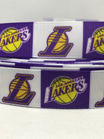 LOS ANGELES LAKERS inspired grosgrain ribbon and/or coordinating 1" flatbacks. Perfect for bow making and many other crafts.