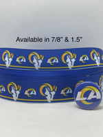 Los Angeles Rams inspired grosgrain ribbon and/or coordinating 1" flatbacks.  Perfect for bow making and many other crafts.