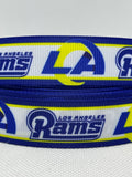 Los Angeles Rams inspired grosgrain ribbon and/or coordinating 1" flatbacks.  Perfect for bow making and many other crafts.