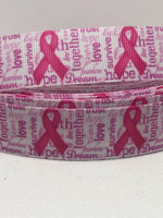 BREAST CANCER AWARENESS inspired grosgrain ribbon and/or coordinating 1" flatbacks.  Perfect for bow making and many other crafts.