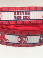 BOSTON RED SOX inspired grosgrain ribbon and/or coordinating 1" flatbacks.  Perfect for bow making and many other crafts.