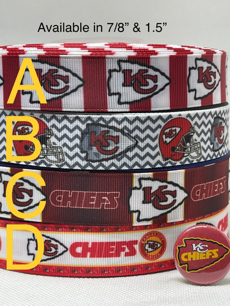 Kansas City Chiefs inspired grosgrain ribbon and/or coordinating 1" planar resin.  Perfect for bow making and many other crafts.