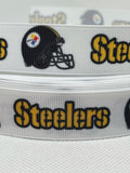 Pittsburgh Steelers inspired grosgrain ribbon and/or coordinating 1" flatbacks.  Perfect for bow making and many other crafts.