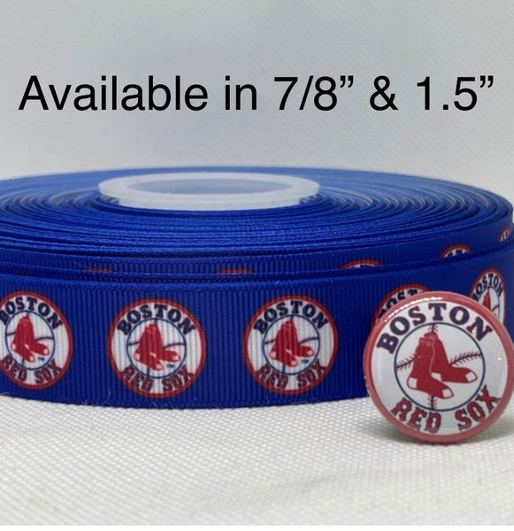 BOSTON RED SOX inspired grosgrain ribbon and/or coordinating 1" flatbacks.  Perfect for bow making and many other crafts.