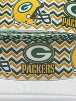 Green Bay Packers 7/8" or 1.5" inspired grosgrain ribbon and/or coordinating 1" flatbacks.  Perfect for bow making and many other crafts.