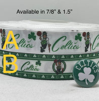 BOSTON CELTICS inspired grosgrain ribbon and/or coordinating 1" flatbacks.  Perfect for bow making amd many other crafts.