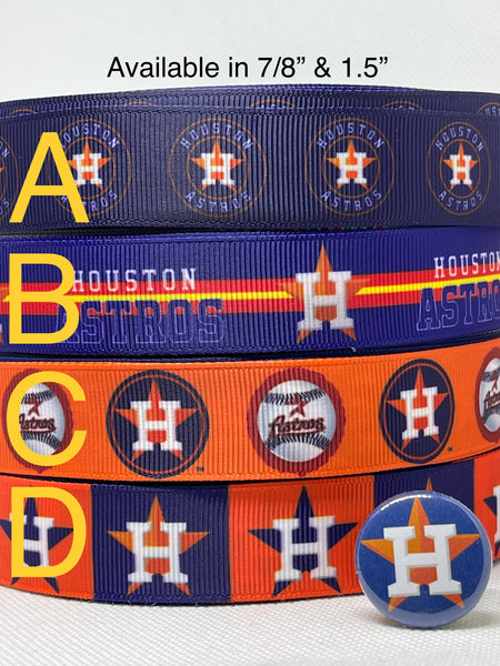 HOUSTON ASTROS inspired grosgrain ribbon and/or coordinating 1" flatbacks. Perfect for bow making and many other crafts.