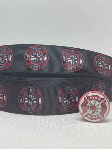 FIREFIGHTER inspired grosgrain ribbon and/or coordinating 1" flatbacks. Perfect for bow making and many other crafts.