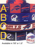 Buffalo Bills inspired grosgrain ribbon and/or coordinating 1" flatbacks.  Perfect for bow making and many other crafts.