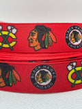 CHICAGO BLACKHAWKS inspired 7/8" grosgrain ribbon and/or coordinating 1" flatbacks.  Perfect for bow making and many other crafts.