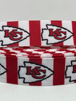 Kansas City Chiefs inspired grosgrain ribbon and/or coordinating 1" planar resin.  Perfect for bow making and many other crafts.