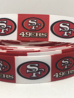 SAN FRANCISCO 49ERS inspired grosgrain ribbon and/or coordinating 1" flatbacks.  Perfect for bow making and many other crafts.