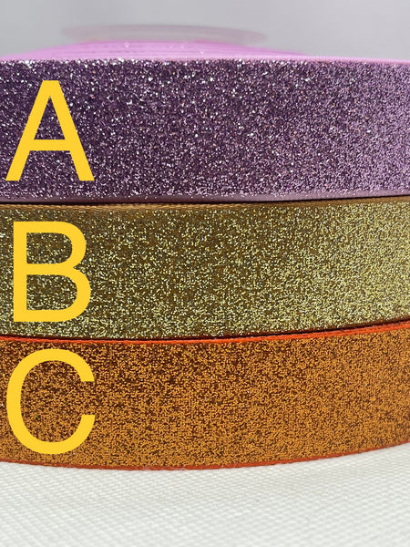 Solid glittered grosgrain ribbon.  Perfect for bow making and many other crafts.