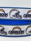 LOS ANGELES CHARGERS inspired grosgrain ribbon and/or coordinating 1" flatbacks.  Perfect for bow making amd many other crafts.