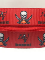 Tampa Bay Buccaneers inspired grosgrain ribbon and/or coordinating 1" flatbacks.  Perfect for bow making and many other crafts.