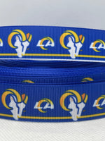 Los Angeles Rams inspired grosgrain ribbon and/or coordinating 1" flatbacks.  Perfect for bow making and many other crafts.