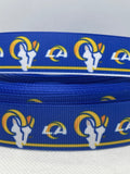 Los Angeles Rams inspired grosgrain ribbon and/or coordinating 1" flatbacks.  Perfect for bow making and many other crafts.