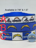 LOS ANGELES CHARGERS inspired grosgrain ribbon and/or coordinating 1" flatbacks.  Perfect for bow making amd many other crafts.