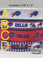 Buffalo Bills inspired grosgrain ribbon and/or coordinating 1" flatbacks.  Perfect for bow making and many other crafts.