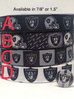 LAS VEGAS RAIDERS inspired 7/8" & 1.5" grosgrain ribbon and/or coordinating 1" flatbacks. Perfect for bow making and many other crafts.