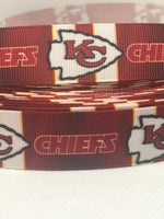 Kansas City Chiefs inspired grosgrain ribbon and/or coordinating 1" planar resin.  Perfect for bow making and many other crafts.