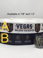 Las Vegas Golden Knights inspired grosgrain ribbon and/or coordinating 1" flatbacks.  Perfect for bow making and many other crafts.