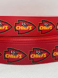 Kansas City Chiefs inspired grosgrain ribbon and/or coordinating 1" flatback buttons.  Perfect for bow making and many other crafts.