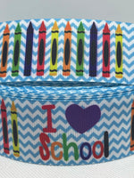 I LOVE SCHOOL inspired grosgrain ribbon and/or coordinating 1" flatbacks. Perfect for hair bows and many other cratfs.