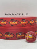 Kansas City Chiefs inspired grosgrain ribbon and/or coordinating 1" flatback buttons.  Perfect for bow making and many other crafts.