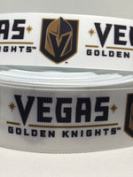 Las Vegas Golden Knights inspired grosgrain ribbon and/or coordinating 1" flatbacks.  Perfect for bow making and many other crafts.