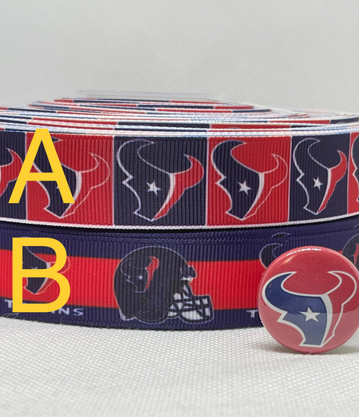 Houston Texans inspired grosgrain ribbon and/or coordinating 1" flatbacks.  Perfect for bow making and many other crafts.