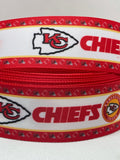 Kansas City Chiefs inspired grosgrain ribbon and/or coordinating 1" planar resin.  Perfect for bow making and many other crafts.